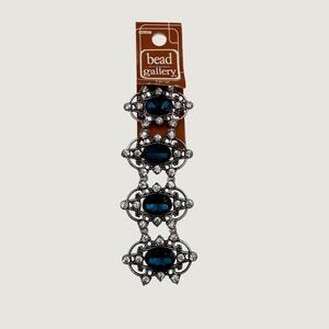 Bead Gallery Halcraft Metal Glass Sliders Blue Teal Rhinestone 4pc 96754 NEW